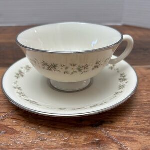 Lenox Brookdale Tea Cup & Saucer Set Platinum Trim